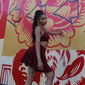 Matching burgundy skirt set